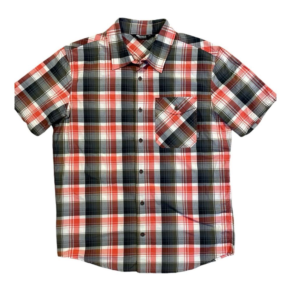 MENS OUTDOOR RESEARCH LARGE PLAID SEAPINE CAMP TRAIL HIKE BUTTON UP SHIRT - Picture 1 of 7